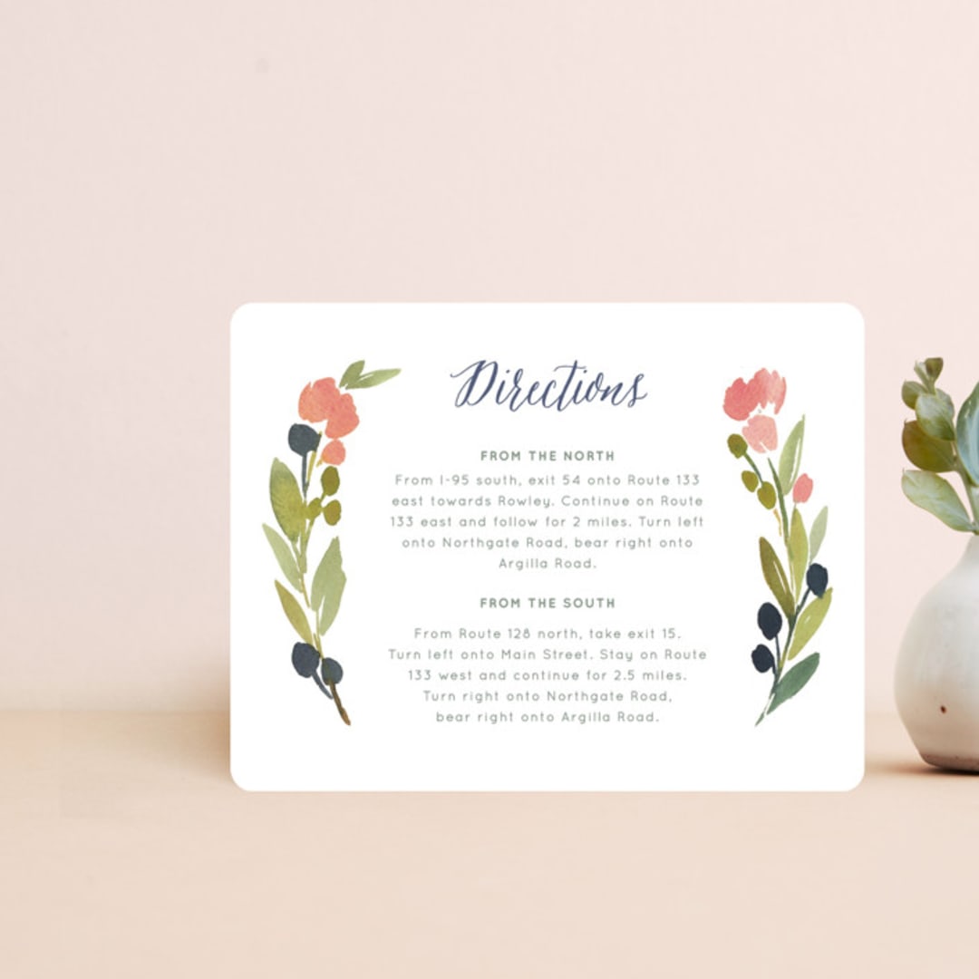"Watercolor Wreath" - Direction Cards in Grapefruit by Yao Cheng Design - Front