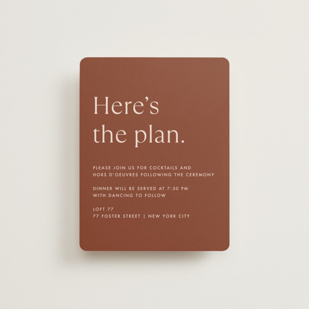 "There Will Be a Party" - Direction Cards in Terra Cotta by Amy Payne - Front