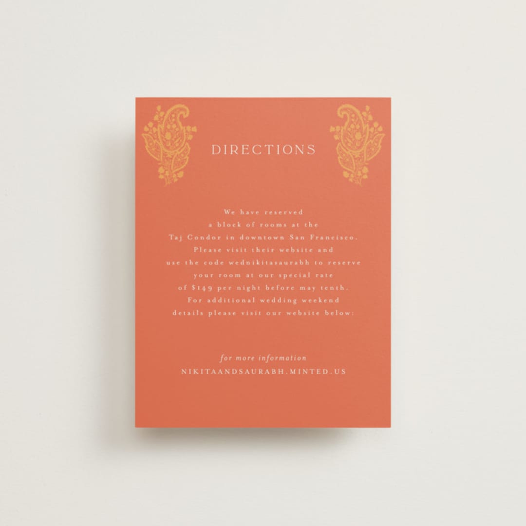 "Heritage Paisley" - Direction Cards in Tangerine by Kanika Mathur - Front