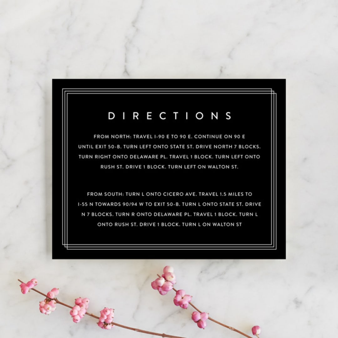 "Elegantly Framed" - Direction Cards in Blanc by Stacey Meacham - Front
