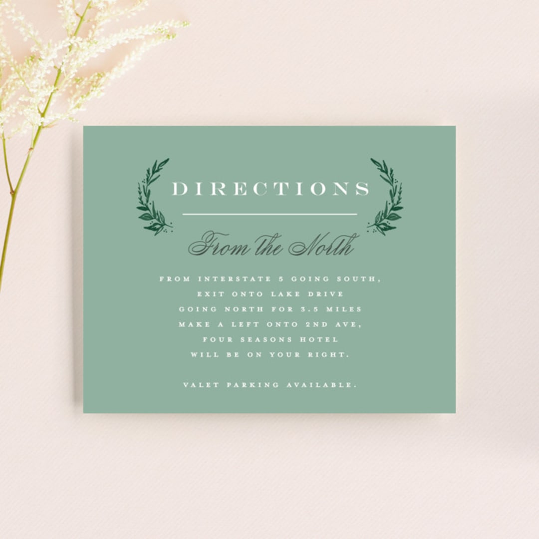 "Elegant Crest" - Direction Cards in Forest Green by Alethea and Ruth - Front