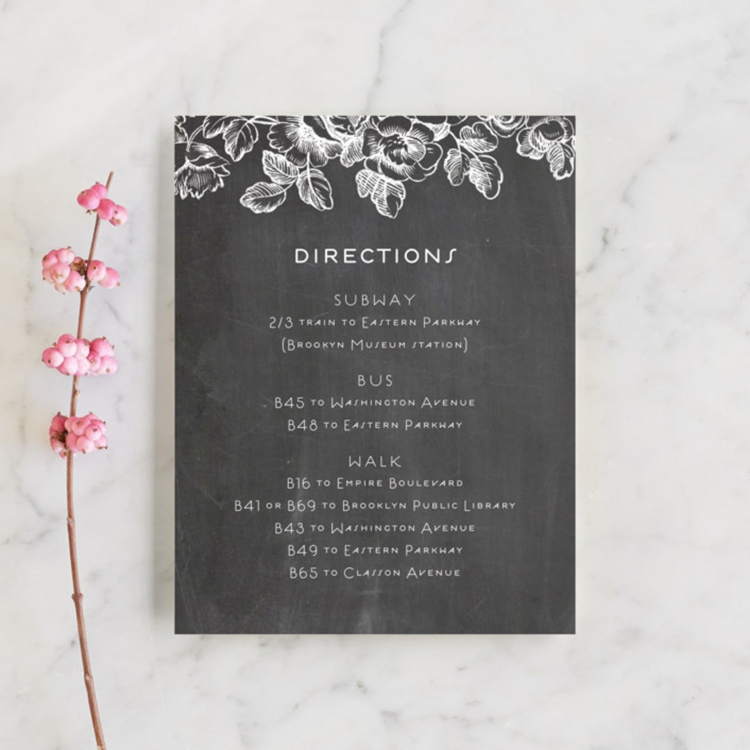 "Chalkboard Flora" - Direction Cards in Chalkboard by Snow and Ivy - Front