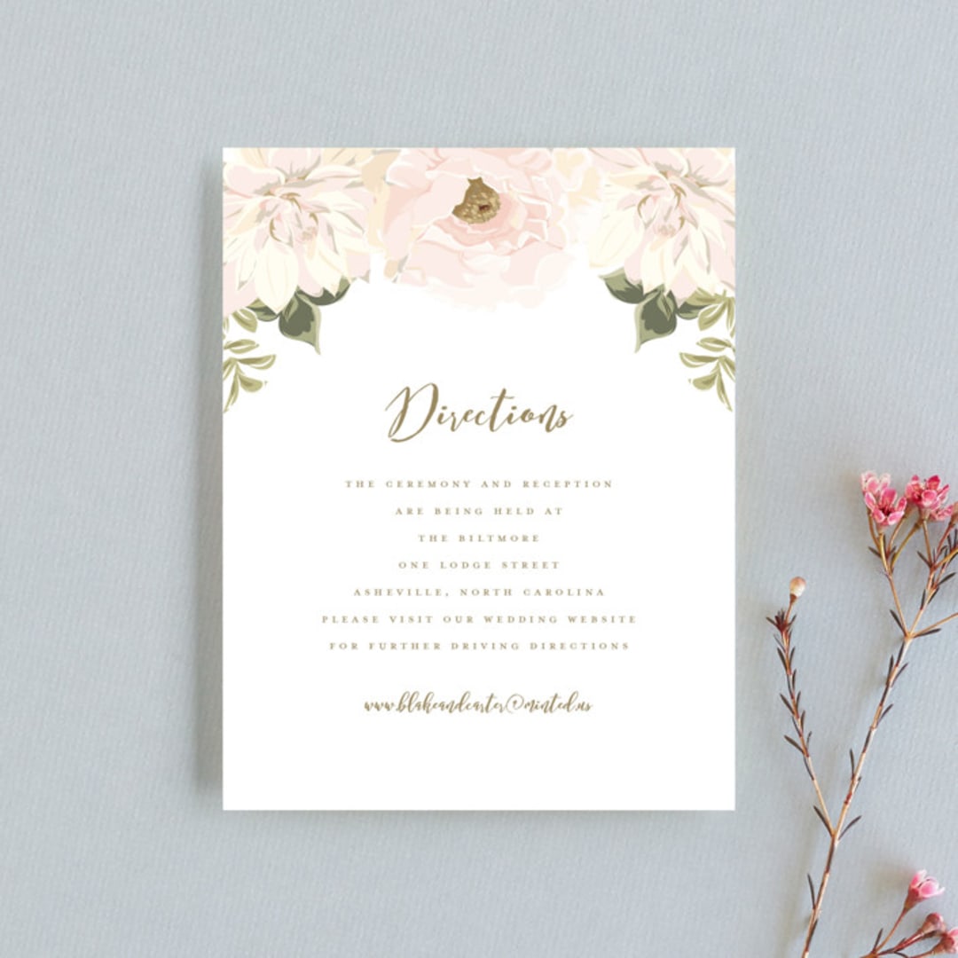 "Garden Wedding" - Direction Cards in Blush by Susan Moyal - Front