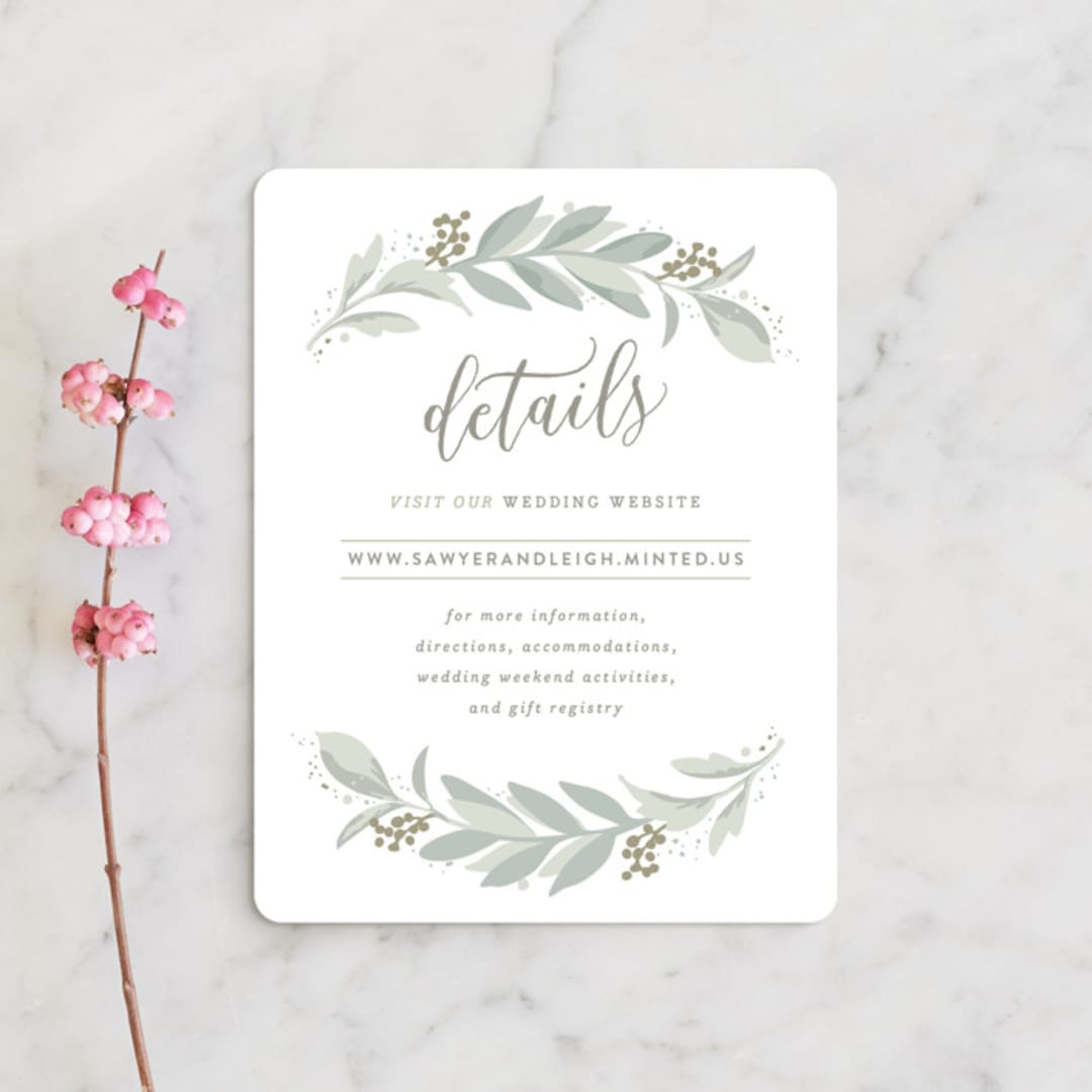 "Modern Wreath" - Direction Cards in Sage by Hooray Creative - Front