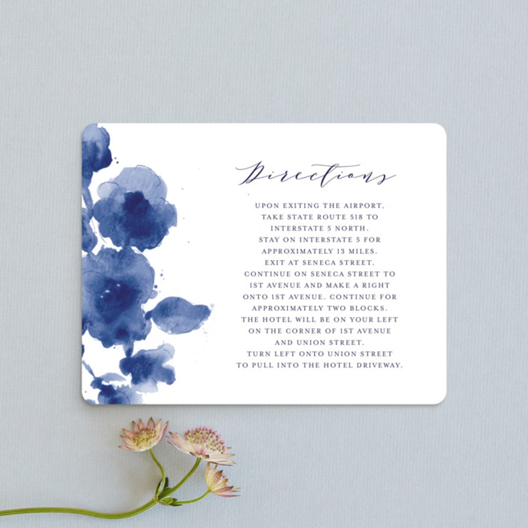"Cornflower Wedding" - Direction Cards in Periwinkle by Chris Griffith - Front