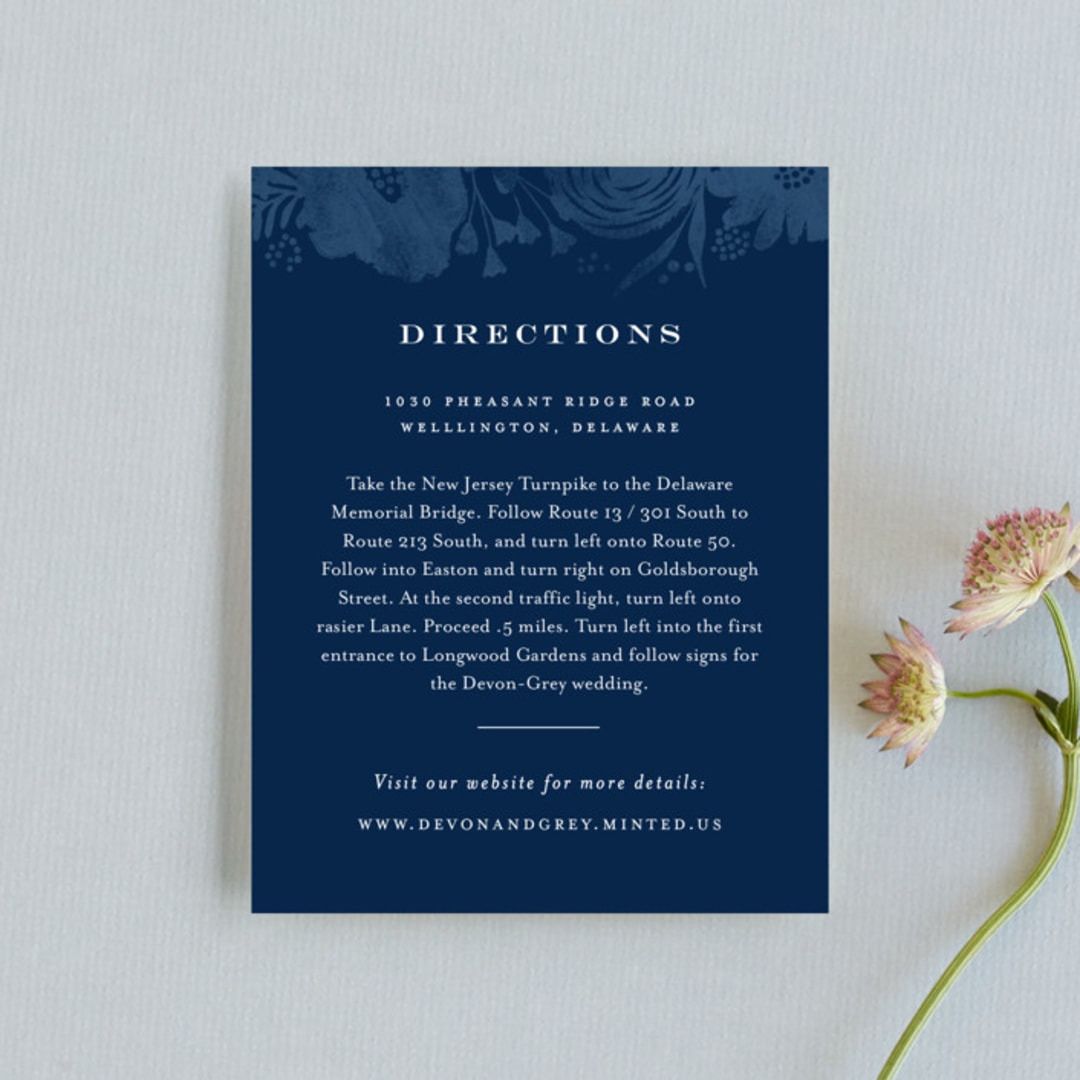 "Floral screenprint" - Direction Cards in Navy by Jennifer Wick - Front