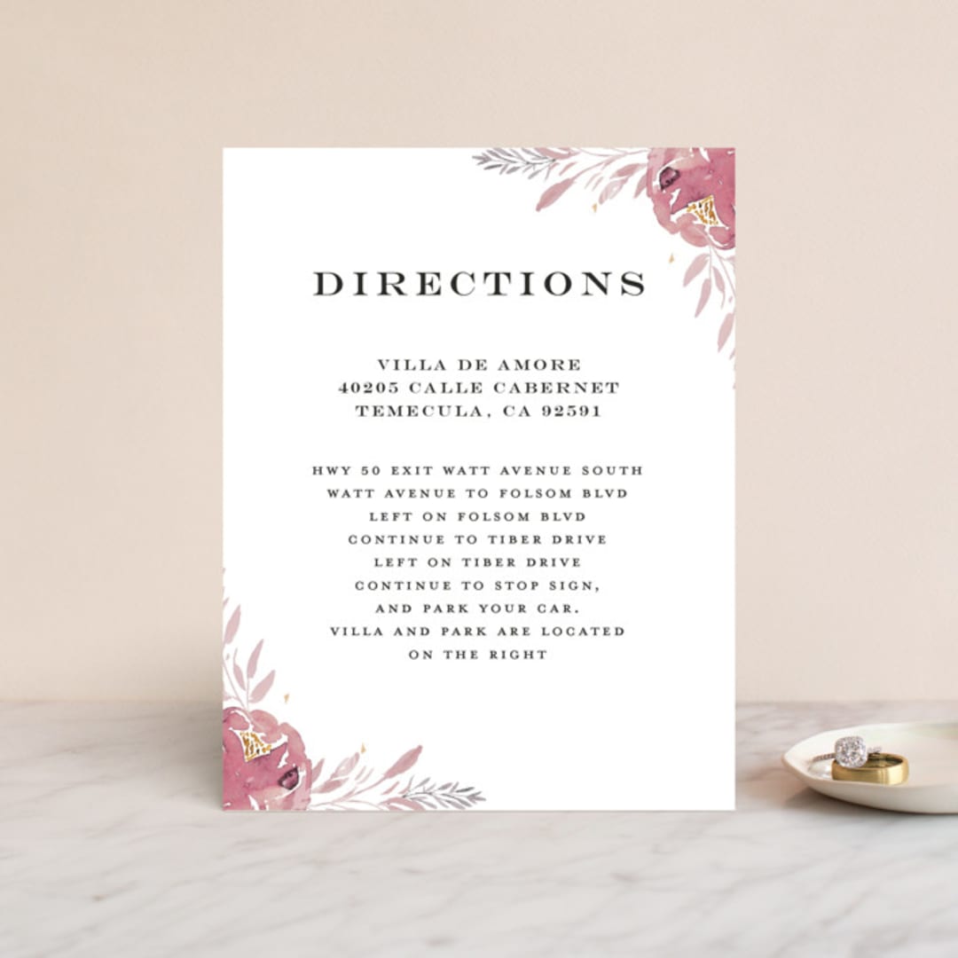 "Grand Bloom" - Direction Cards in Mauve by Bonjour Paper - Front