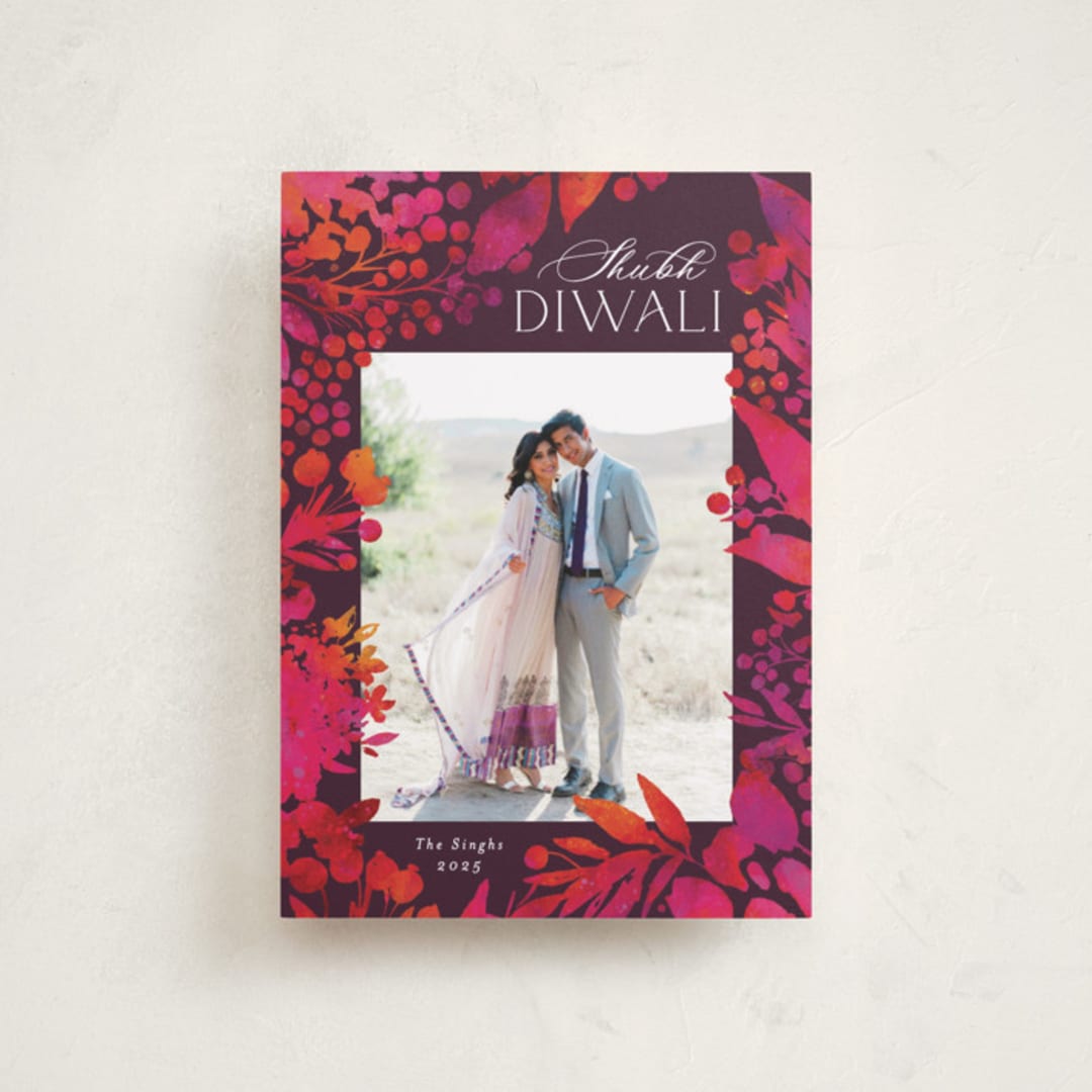 "Watercolor Diwali" - Diwali Cards in Sangria by Jessica Corliss - Front