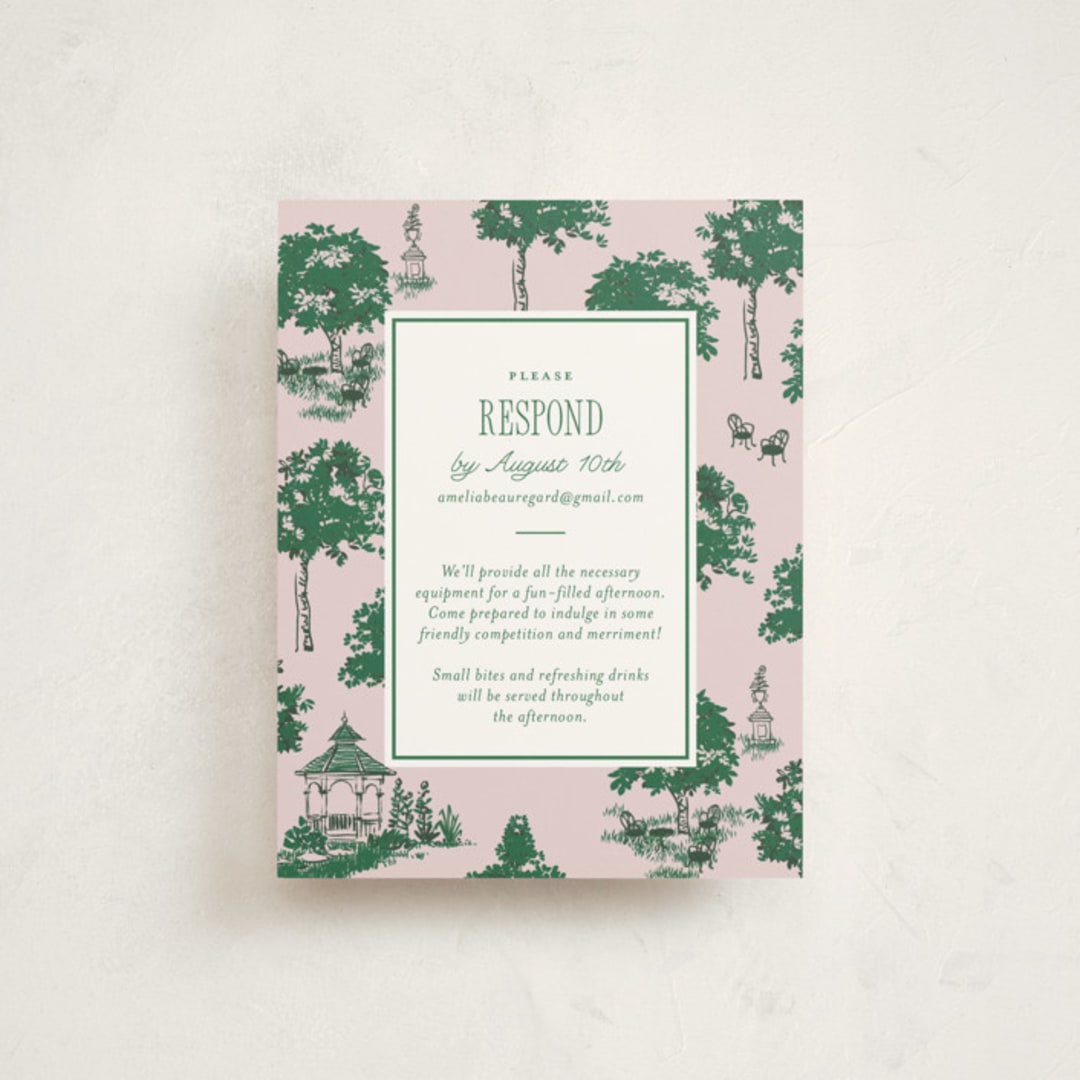 "Greenfield Toile" - Debutante Party Enclosure Cards in Orchid by Leia Matt - Front