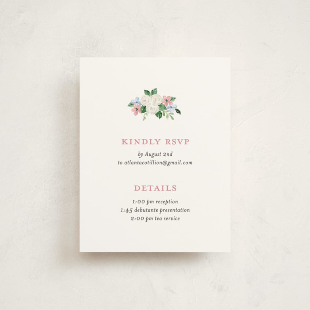 "Daphne" - Debutante Party Enclosure Cards in Blush by Sarah Knight - Front