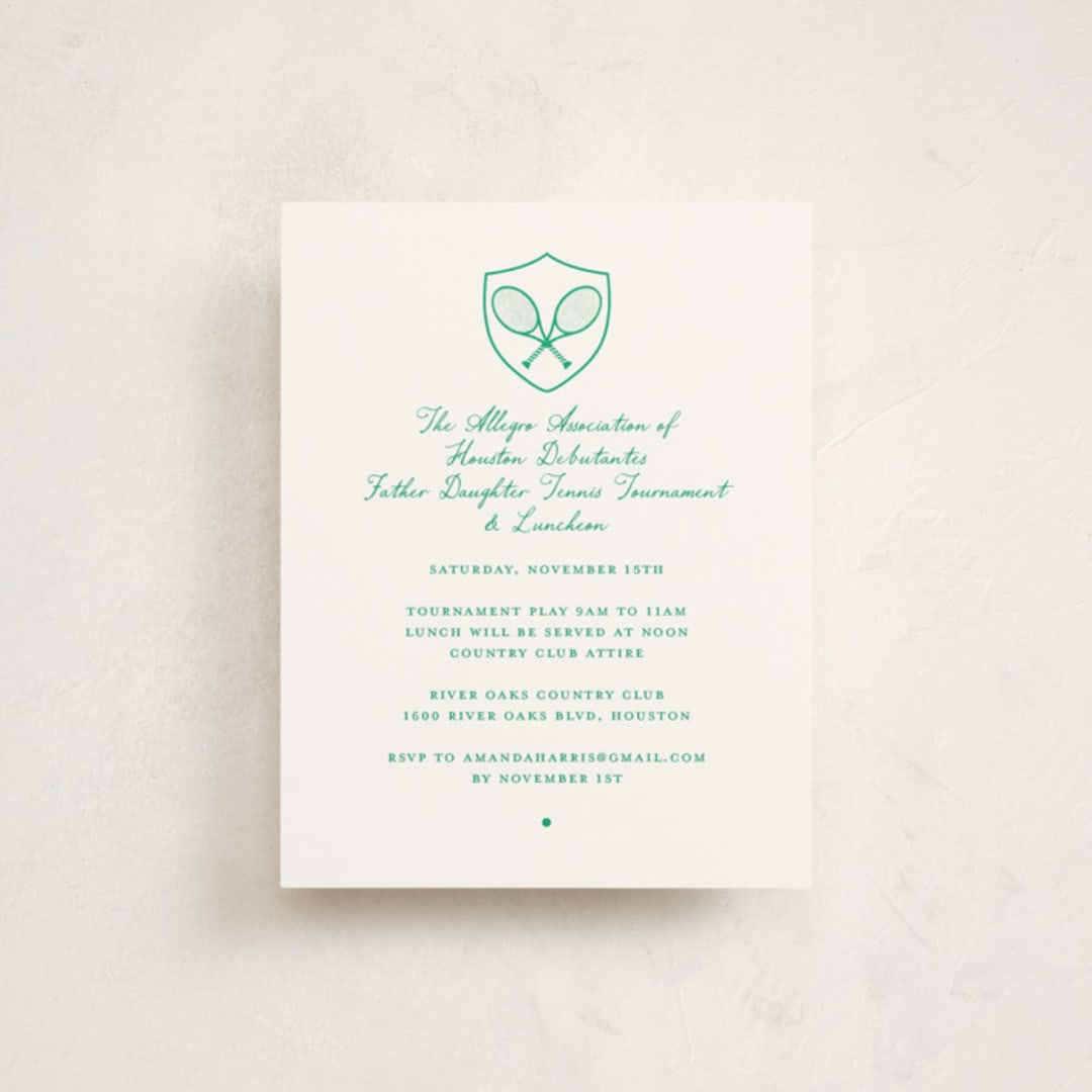 "Tennis Crest" - Debutante Party Enclosure Cards in Grass by mo kelley - Front
