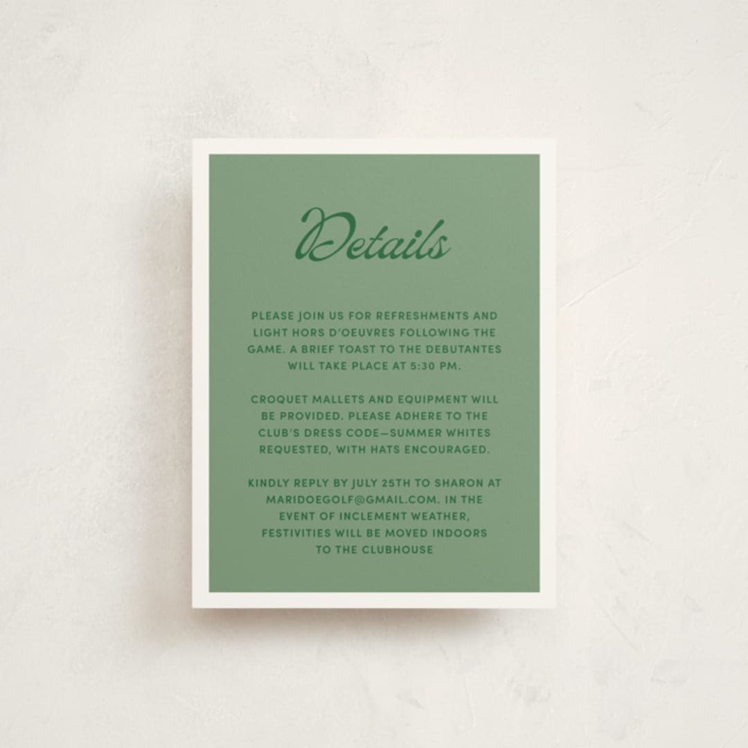 "Argyle" - Debutante Party Enclosure Cards in Green Lawn by Inkblot Design - Front
