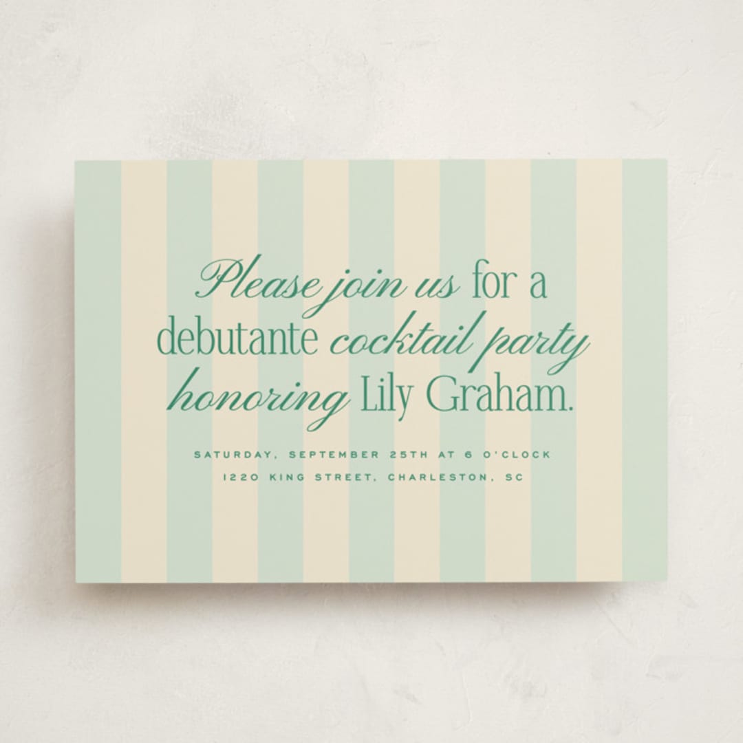 "debutante stripes" - Debutante Party Invitations in Teal by Ellen Schlegelmilch - Front