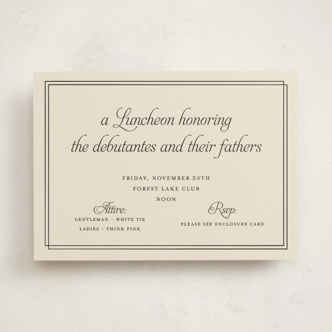 "Calling Card" - Debutante Party Invitations in Cream by Ani Somi - Front