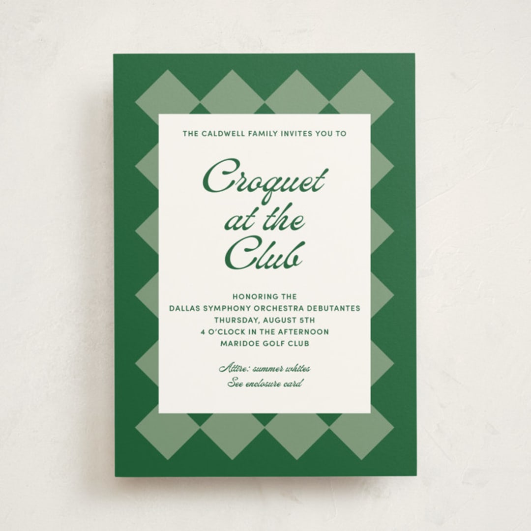 "Argyle" - Debutante Party Invitations in Green Lawn by Inkblot Design - Front