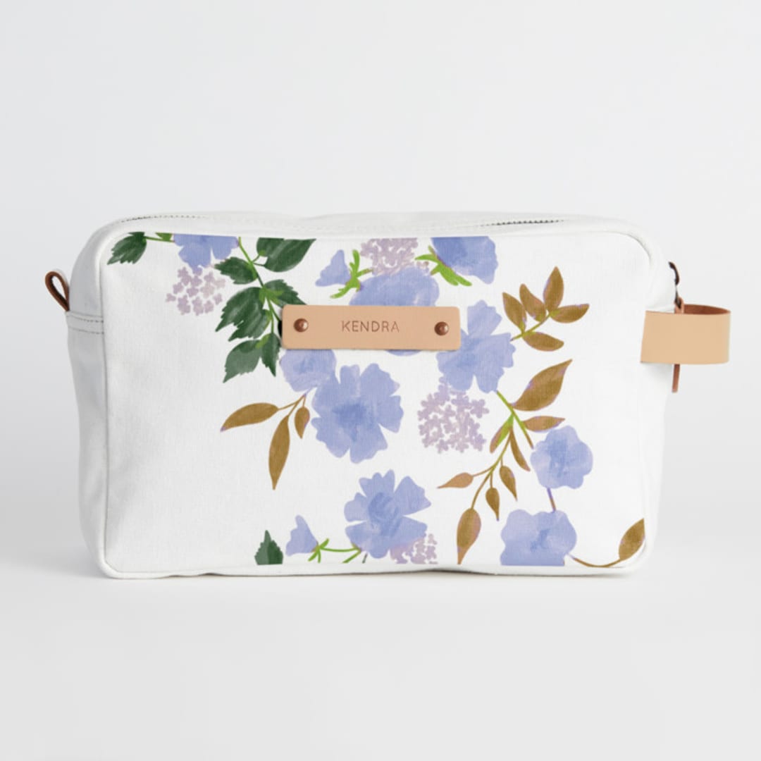 "Botanical Cascade - Peri" - Dopp Kit in Periwinkle by Erin German - Dopp Kit
