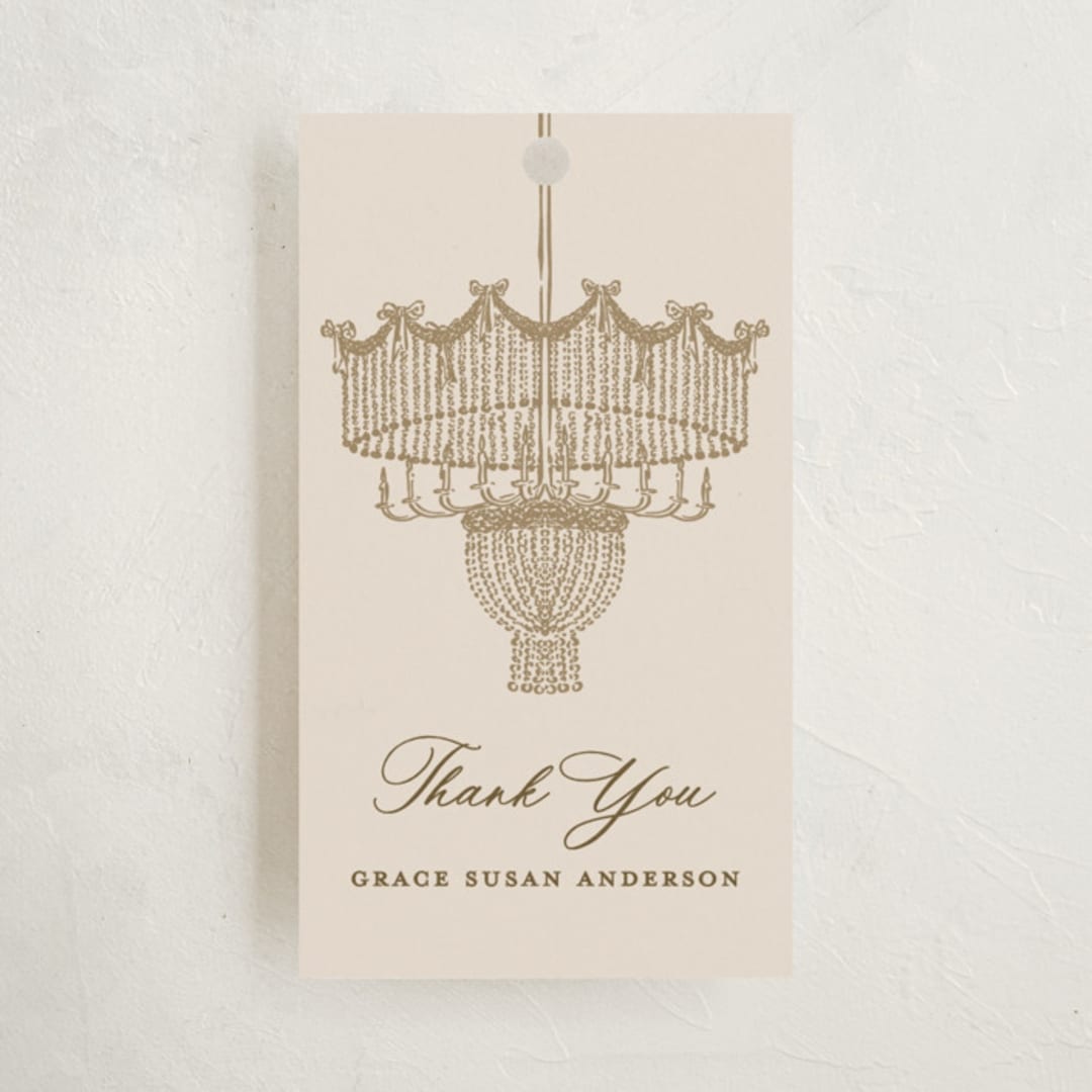 "Chandelier" - Debutante Party Favor Tags in Sand by Claudia Orengo - Front