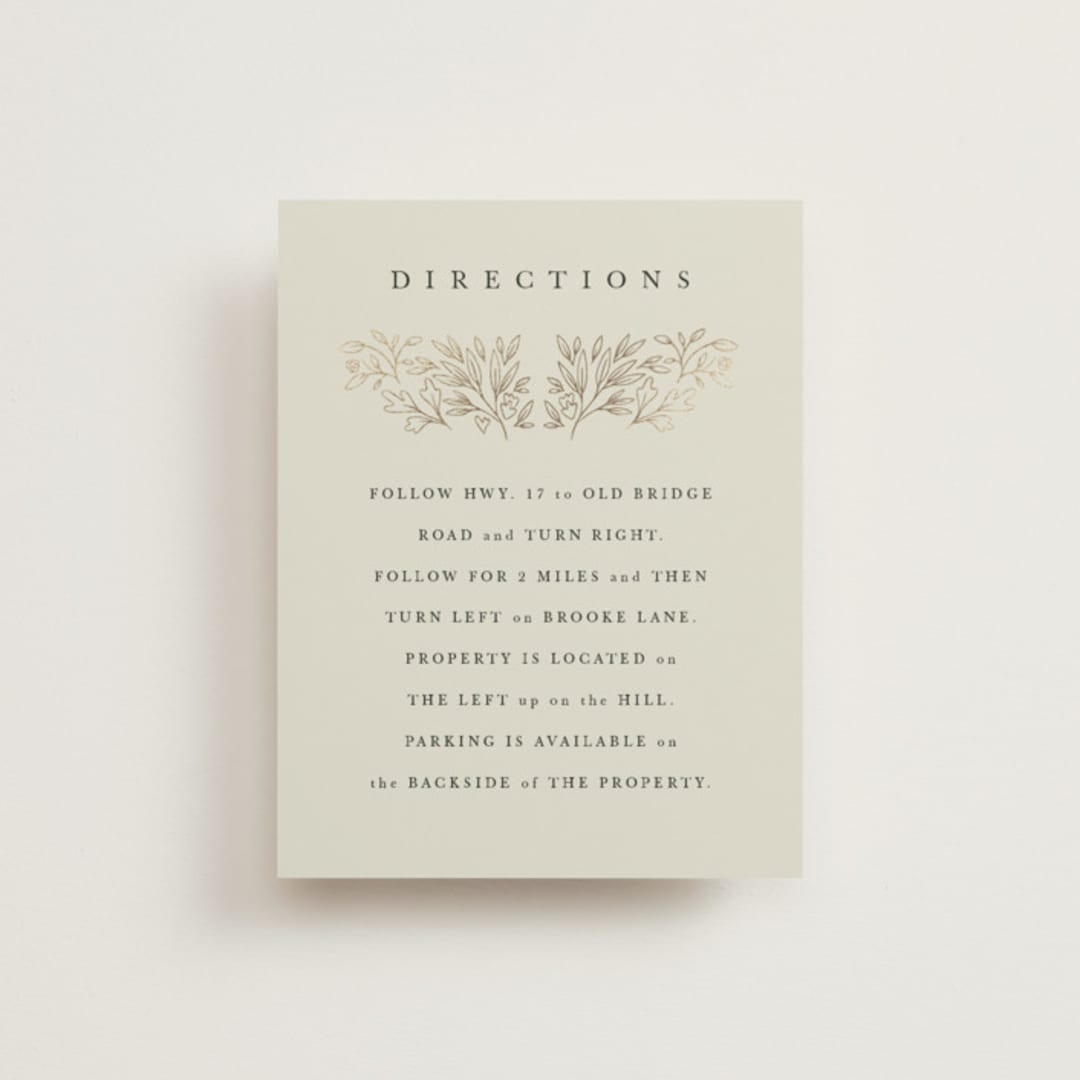 "Foil Botanical Frame" - Direction Cards in Taupe by Hannah Williams - Front