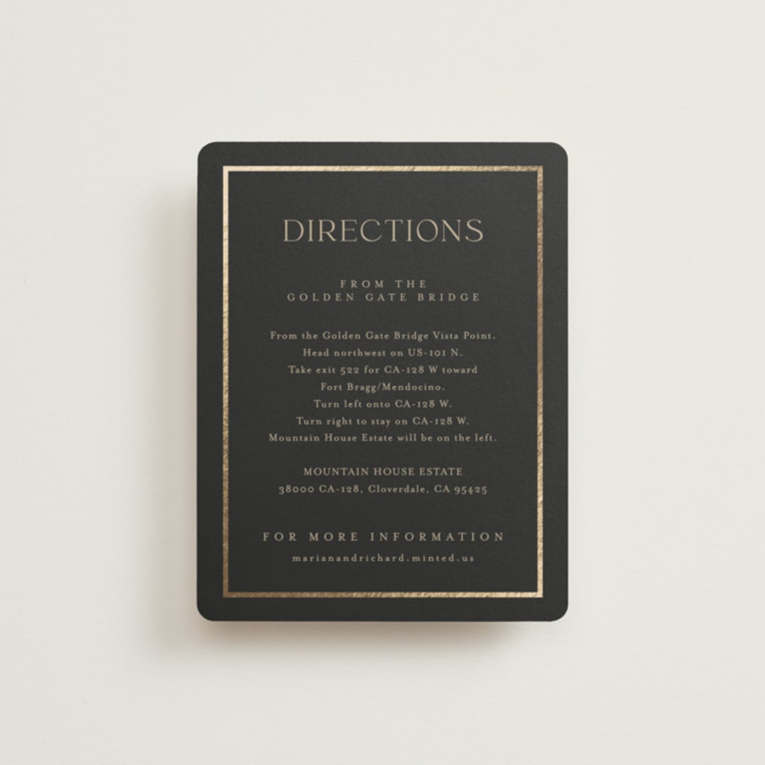 "Timeless Charm" - Direction Cards in Charcoal by Lucrecia Caporale - Front