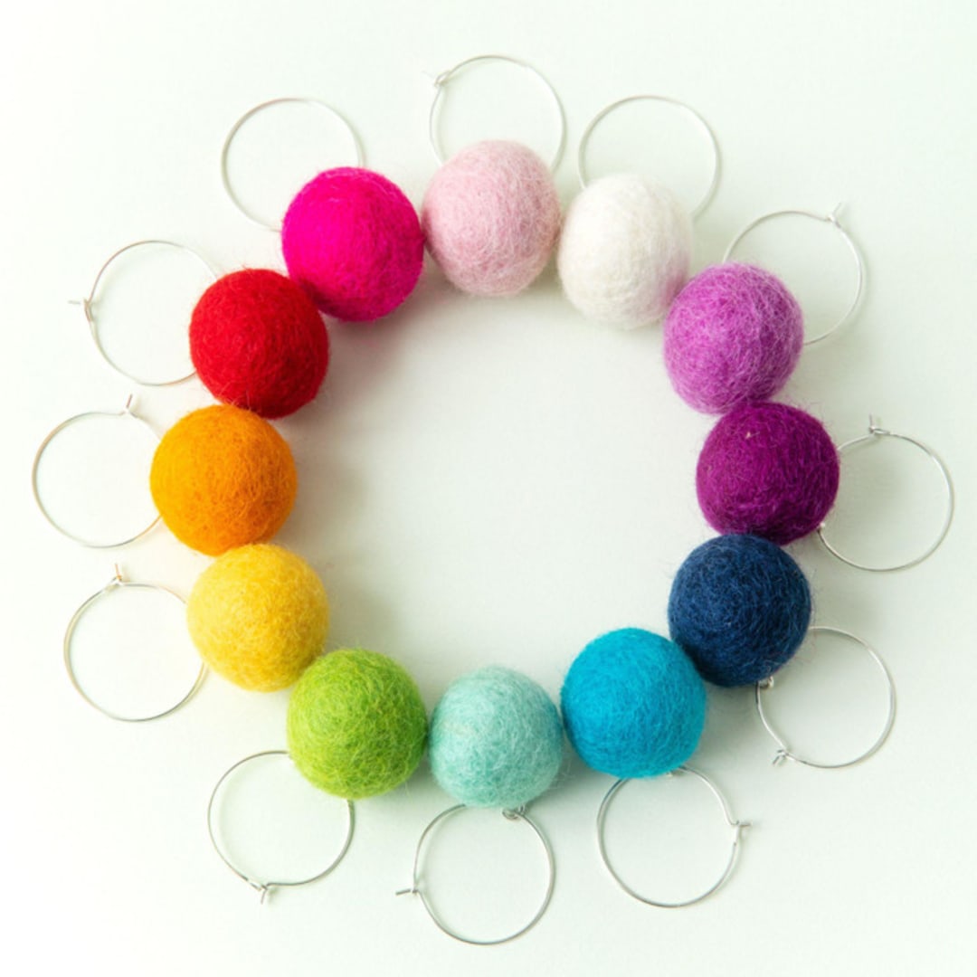 "Felt Ball Wine Charms, Set of 12" - Drink Tags and Charms in multicolorassorted-colors by Dorrie Andrews