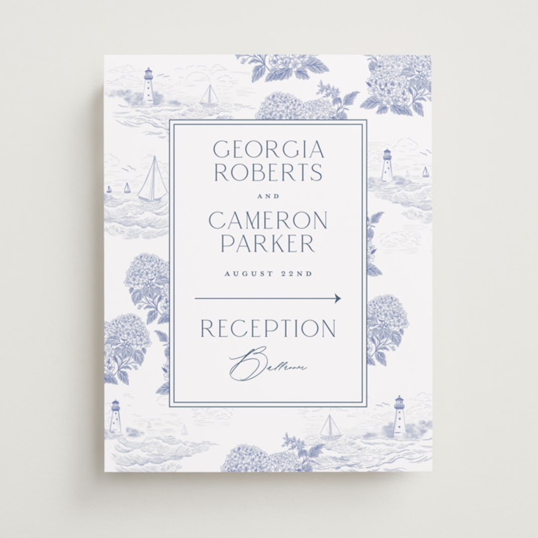"Coastal Toile" - Direction Signs in Periwinkle by Jenna Holcomb - Front
