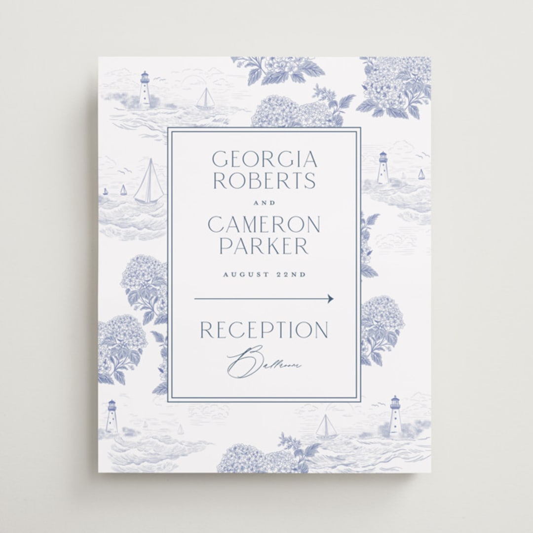 "Coastal Toile" - Direction Signs in Periwinkle by Jenna Holcomb - Front