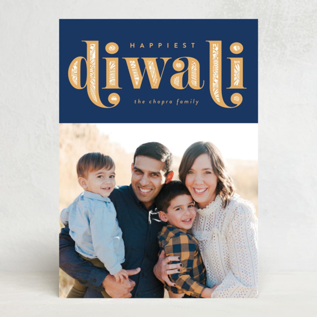"Diwali Inlay" - Diwali Cards in Navy by Robert and Stella - Front