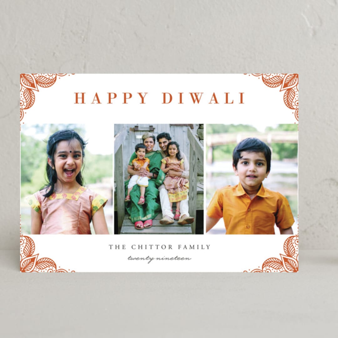 "Rangoli Corners" - Diwali Cards in Rust by Oma N. Ramkhelawan - Front
