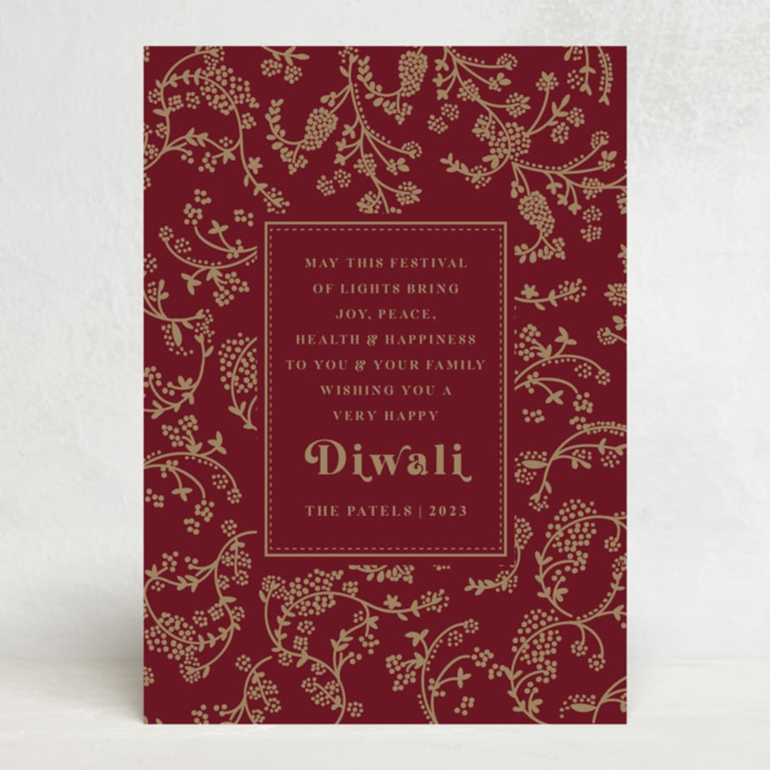 "Ornate Wishes" - Diwali Cards in Ruby by Teju Reval - Front