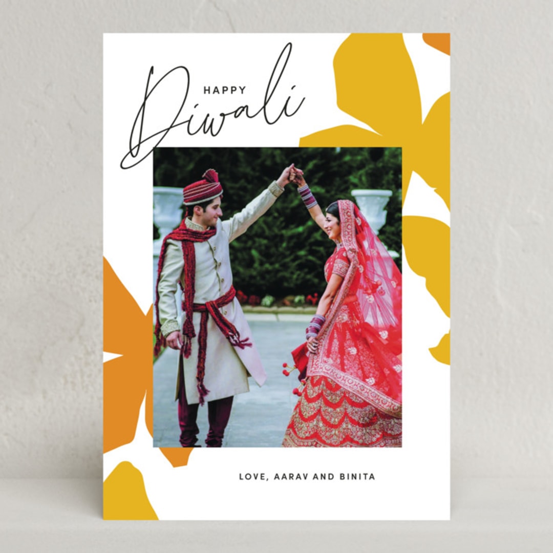 "Modern Light" - Diwali Cards in Marigold by Inkblot Design - Front