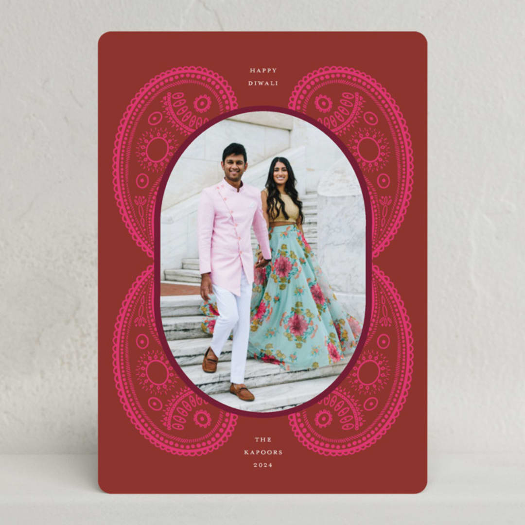 "Paisley" - Diwali Cards in Magenta by Morgan Kendall - Front