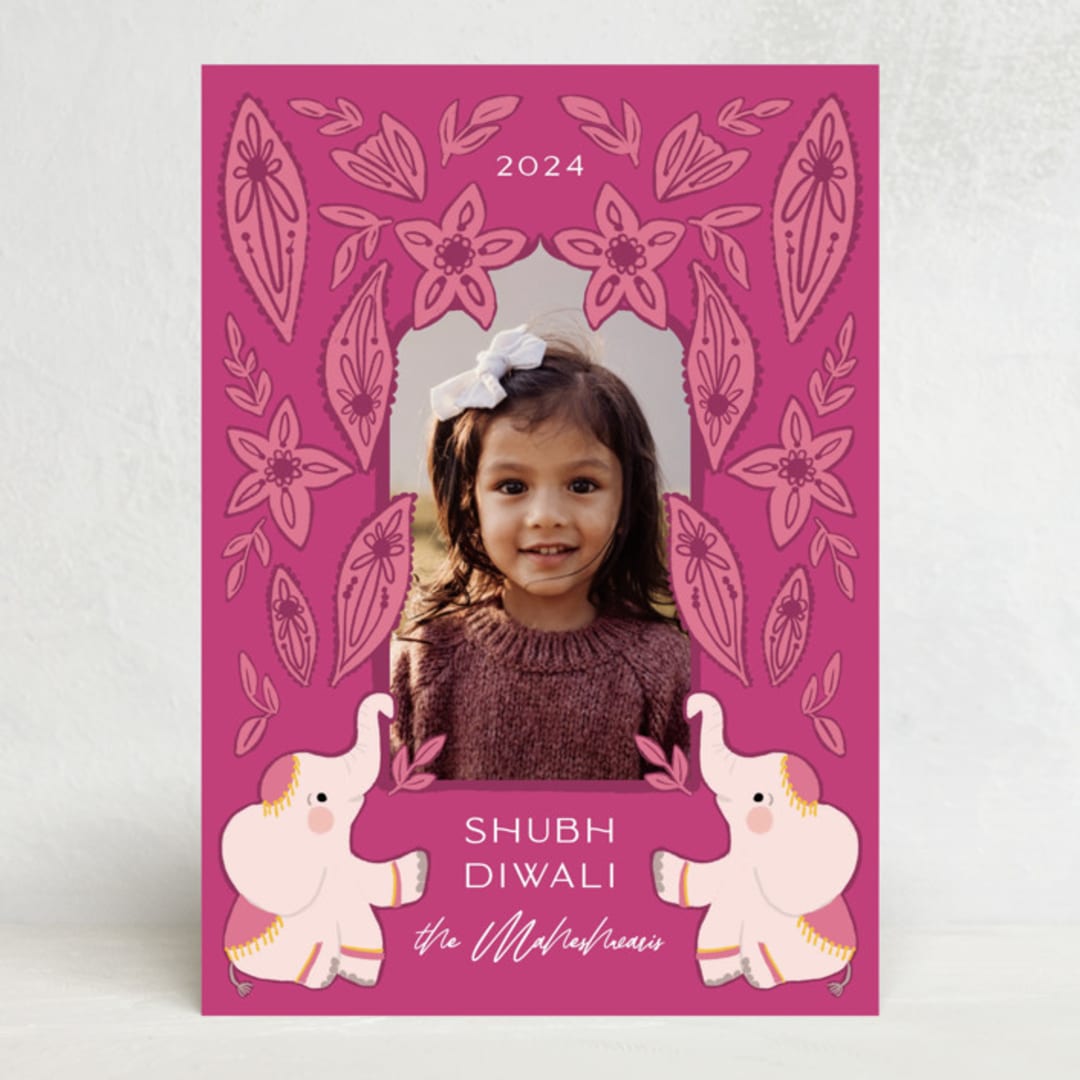 "Shubh Diwali" - Diwali Cards in Magenta by Hudson meet Rose - Front