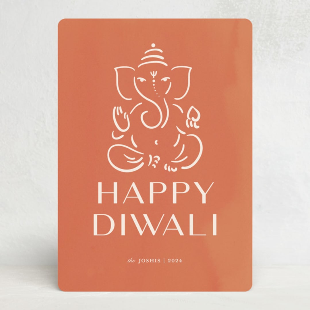 "Diwali Ganesha" - Diwali Cards in Mango by Teju Reval - Front