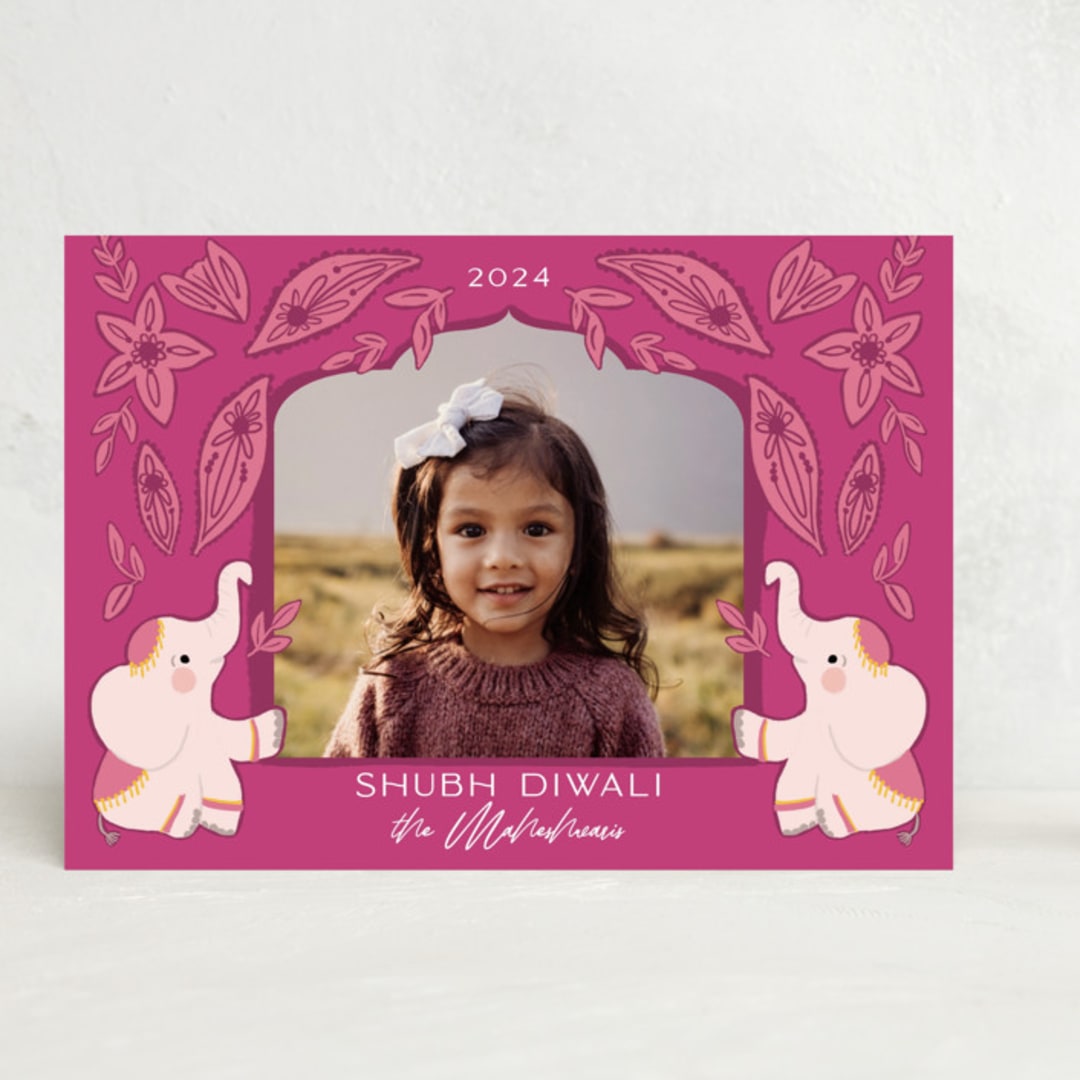 "Shubh Diwali" - Diwali Cards in Magenta by Hudson meet Rose - Front
