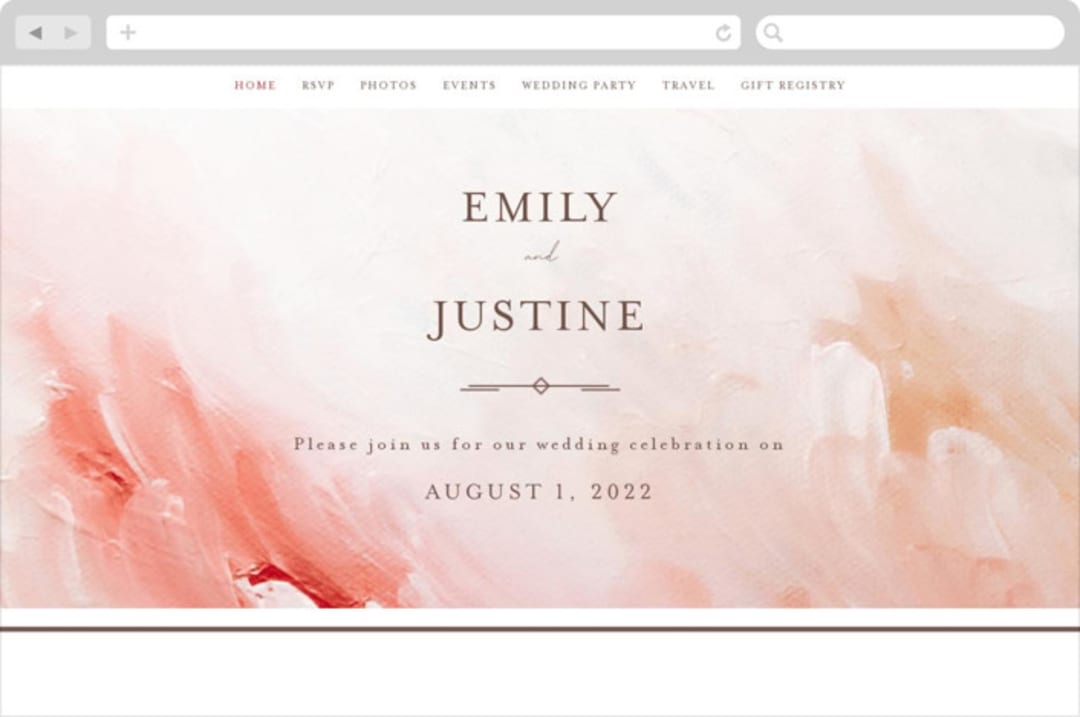 "Delicate brushstrokes" - Wedding Website in Blush by Lucrecia Caporale - Desktop Design
