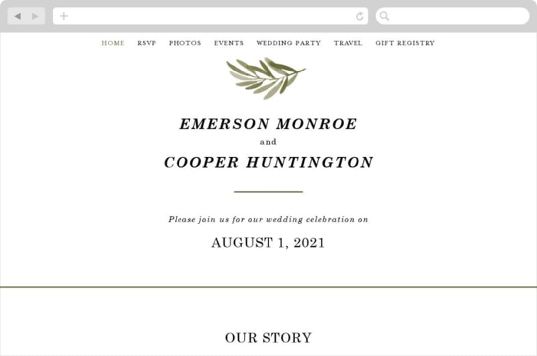 "Olive Branch" - Wedding Website in Olive by Wildfield Paper Co - Desktop Design