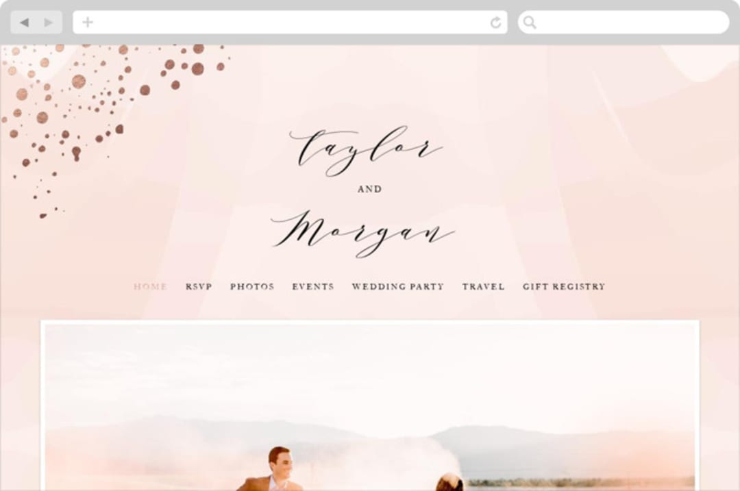 "Formal Watercolor" - Wedding Website in Bashful by Jennifer Postorino - Desktop Design