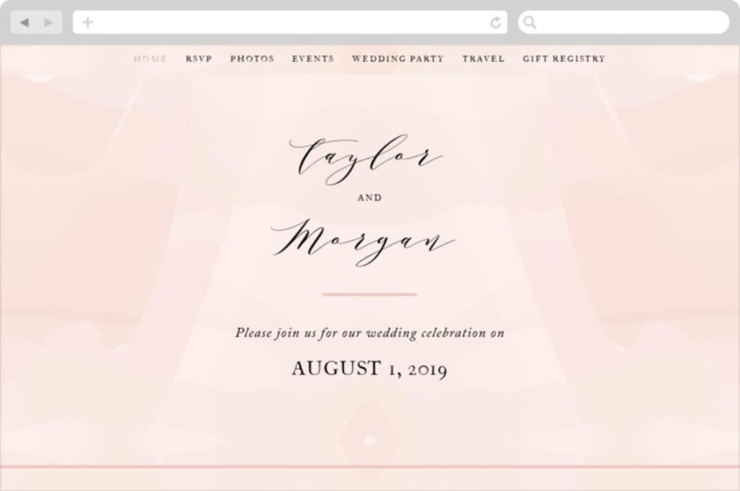 "Formal Watercolor" - Wedding Website in Bashful by Jennifer Postorino - Desktop Design