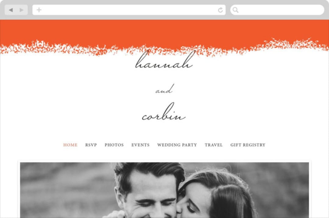 "Joyfully Ever After" - Wedding Website in Tangerine by Faith Harlow - Desktop Design