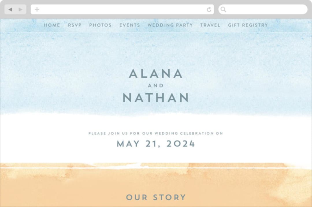 "Painted Sea" - Wedding Website in Sea by Laura Condouris - Desktop Design