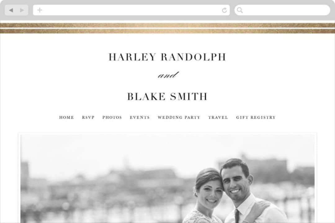 "Gilded Frame" - Wedding Website in Gold by Stacey Meacham - Desktop Design
