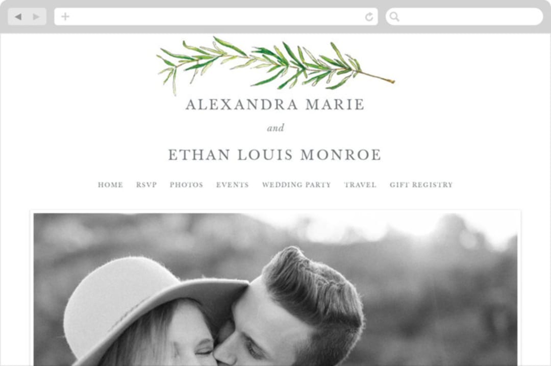 "Simple Sprigs" - Wedding Website in Fern by Erin Deegan - Desktop Design