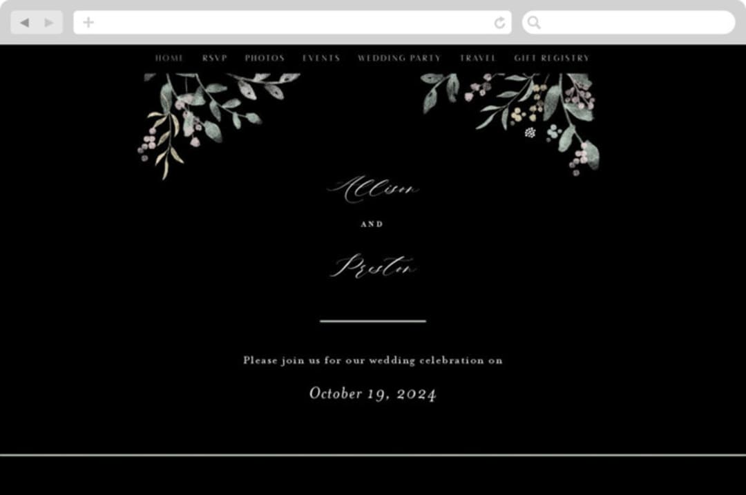 "Enchanted fields" - Wedding Website in Noir by Jennifer Wick - Desktop Design