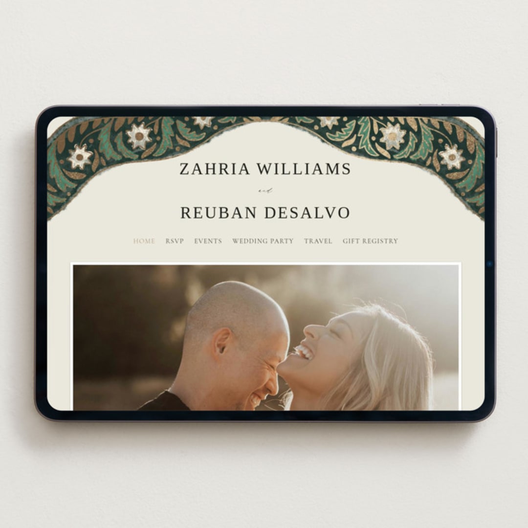 "Frame" - Wedding Website in Emerald by Jen Owens - Desktop Design