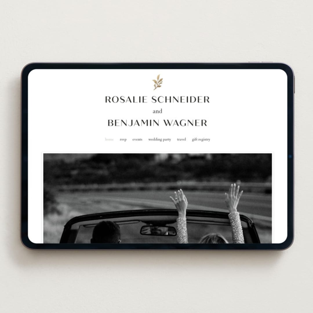 "Petite Sprig" - Wedding Website in Black Dahlia by Olivia Raufman - Desktop Design