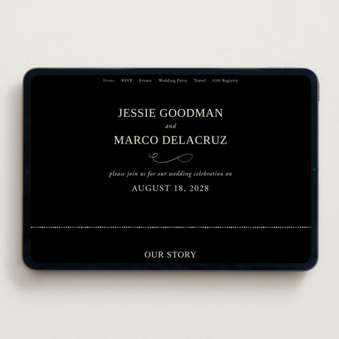 "Black Tie Affair" - Wedding Website in Onyx by Hooray Creative - Desktop Design