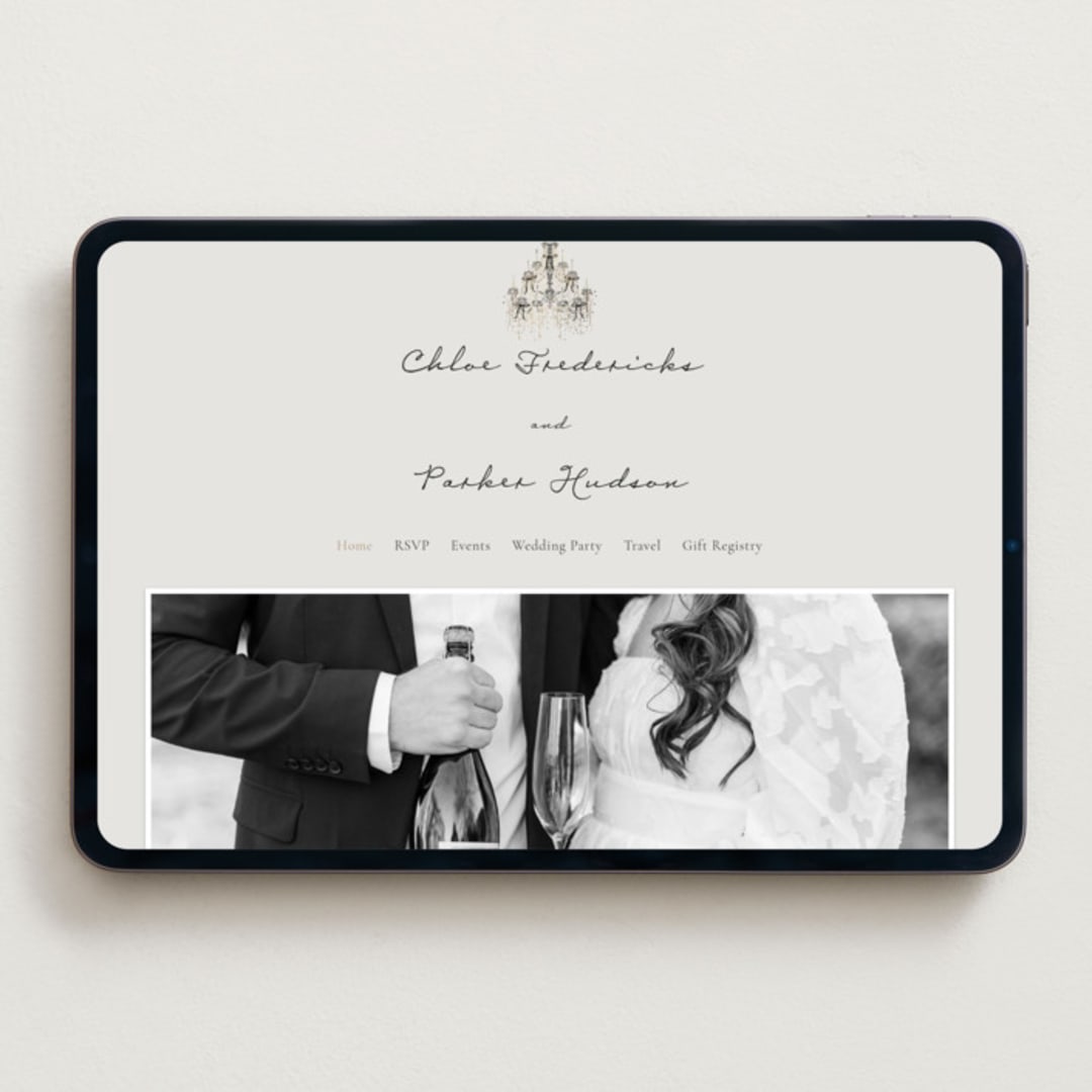 "Hand Illustrated Whimsical Chandelier" - Wedding Website in Noir by Jackie Crawford - Desktop Design