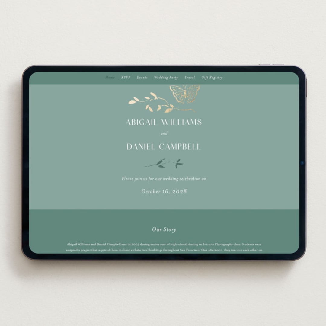 "Southern Romance" - Wedding Website in Eucalyptus by Simona Camp - Desktop Design