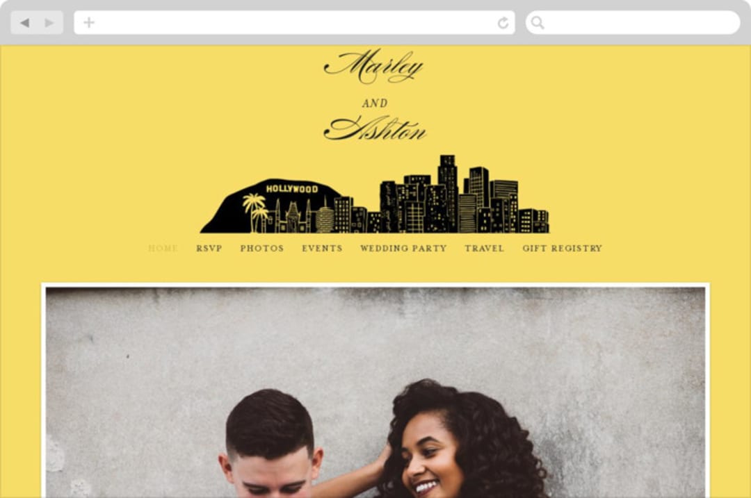 "Big City - Los Angeles" - Wedding Website in Lemondrop by Hooray Creative - Desktop Design