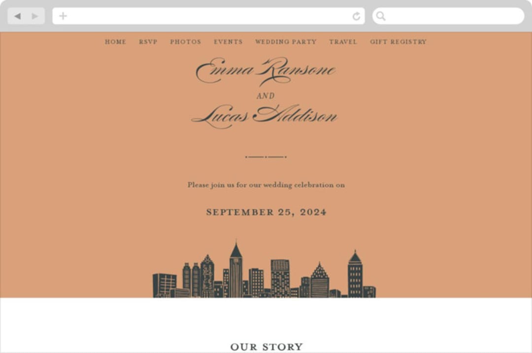"Big City - Atlanta" - Wedding Website in Georgia Peach by Hooray Creative - Desktop Design